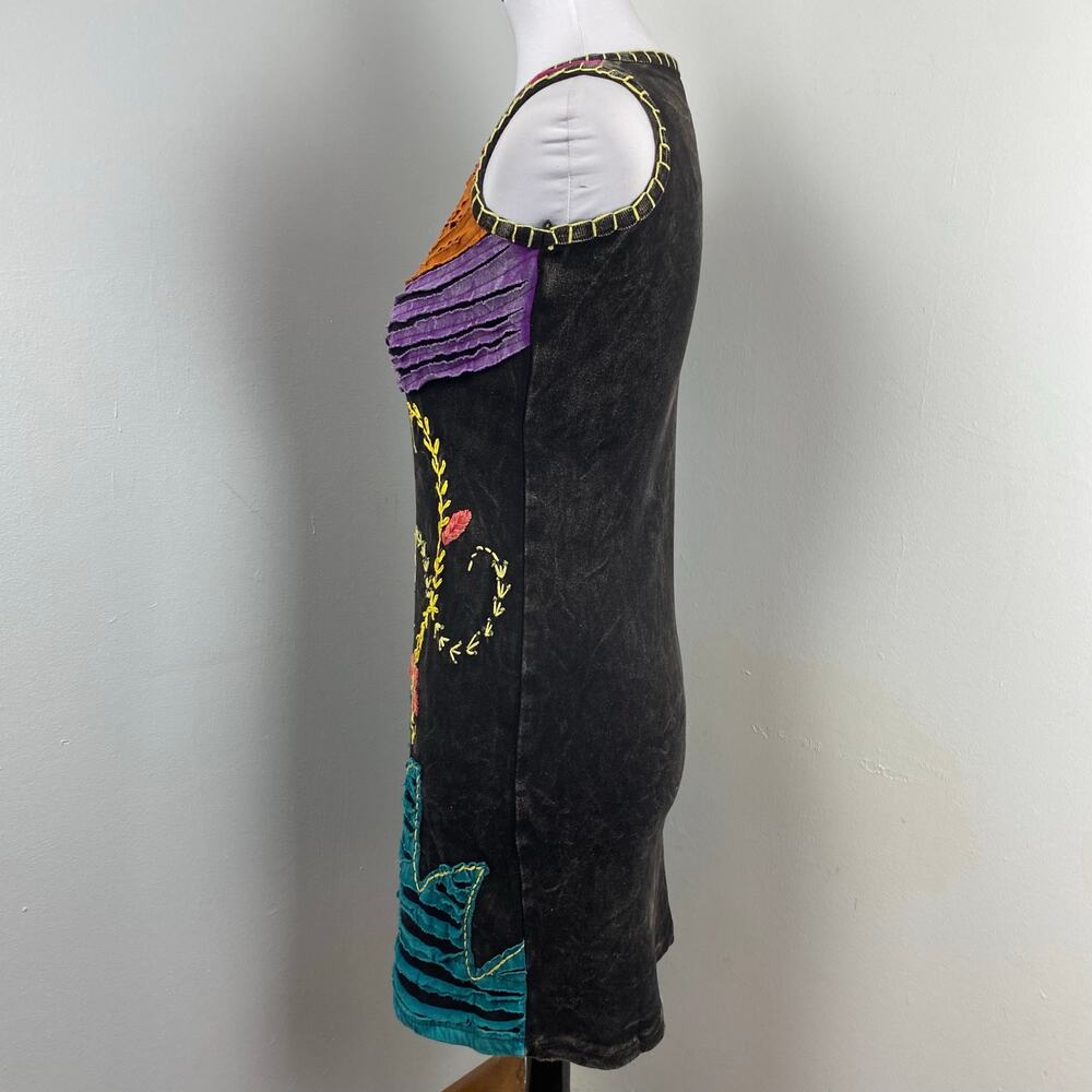 KPC Boho Multicolored Razor Cut Handcrafted Embroidered Dress Small - Picture 6 of 8